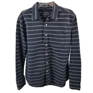 American Eagle Outfitters Blue Gray Striped Prep Fit Button Down Shirt Medium